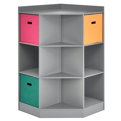 3-Tier Kids Storage Shelf Corner Cabinet with 3 Baskets-Gray - Relaxacare