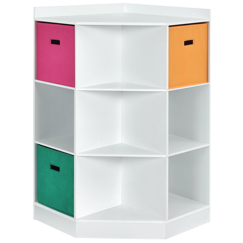 3-Tier Kids Storage Shelf Corner Cabinet with 3 Baskets-White - Relaxacare