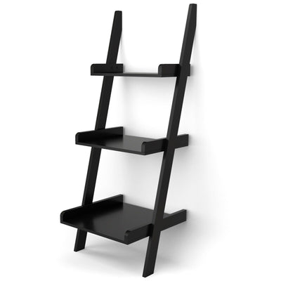 3 Tier Leaning Rack Wall Book Shelf Ladder-Black - Relaxacare