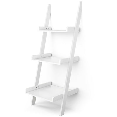 3 Tier Leaning Rack Wall Book Shelf Ladder-White - Relaxacare