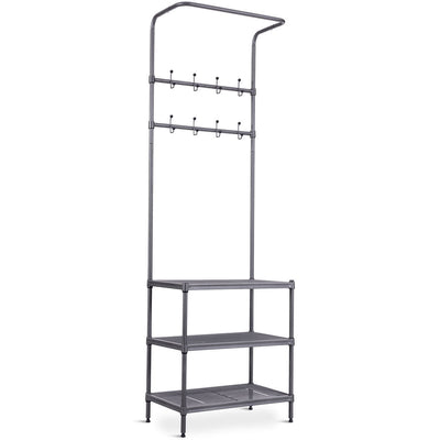 3 Tier Metal Storage Shelf 16 Hooks Hat Shoes Rack - Relaxacare