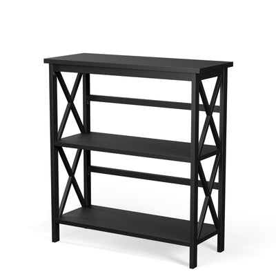 3-Tier Multi-Functional Storage Shelf Units Wooden Open Bookcase and Bookshelf-Black - Relaxacare
