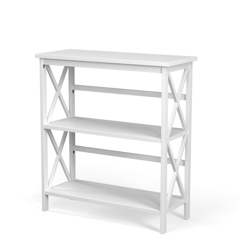 3-Tier Multi-Functional Storage Shelf Units Wooden Open Bookcase and Bookshelf-White - Relaxacare