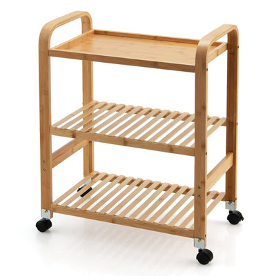3-Tier Multifunctional Bamboo Kitchen Rolling Cart with Locking Casters and Sided Handles-Natural - Relaxacare