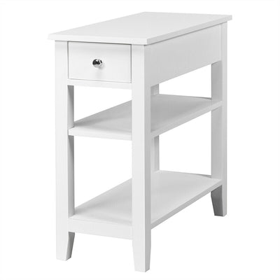 3-Tier Nightstand Bedside Table Sofa Side with Double Shelves Drawer-White - Relaxacare