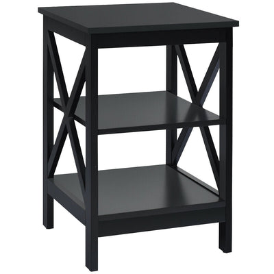 3-Tier Nightstand End Table with X Design Storage -Black - Relaxacare