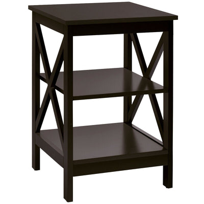 3-Tier Nightstand End Table with X Design Storage -Dark Brown - Relaxacare