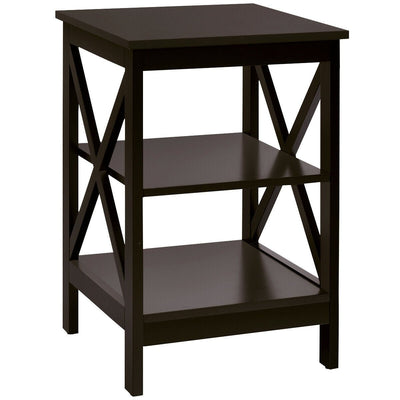 3-Tier Nightstand End Table with X Design Storage -Espresso - Relaxacare