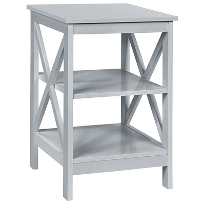 3-Tier Nightstand End Table with X Design Storage -Gray - Relaxacare