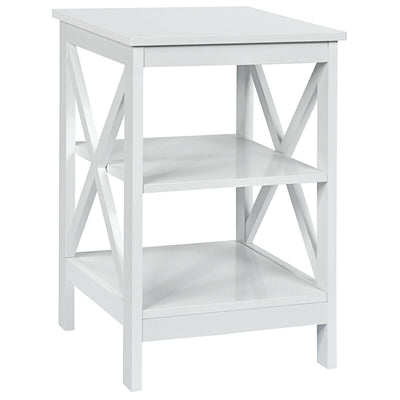 3-Tier Nightstand End Table with X Design Storage -White - Relaxacare