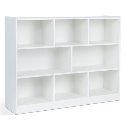 3-Tier Open Bookcase 8-Cube Floor Standing Storage Shelves Display Cabinet-White - Relaxacare