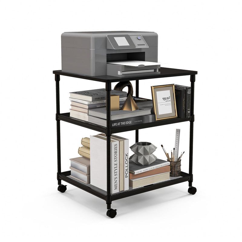 3 Tier Printer Stand Rolling Fax Cart with Adjustable Shelf and Swivel Wheels - Relaxacare