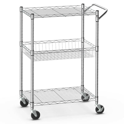 3-Tier Rolling Utility Cart with Handle Bar and Adjustable Shelves - Relaxacare