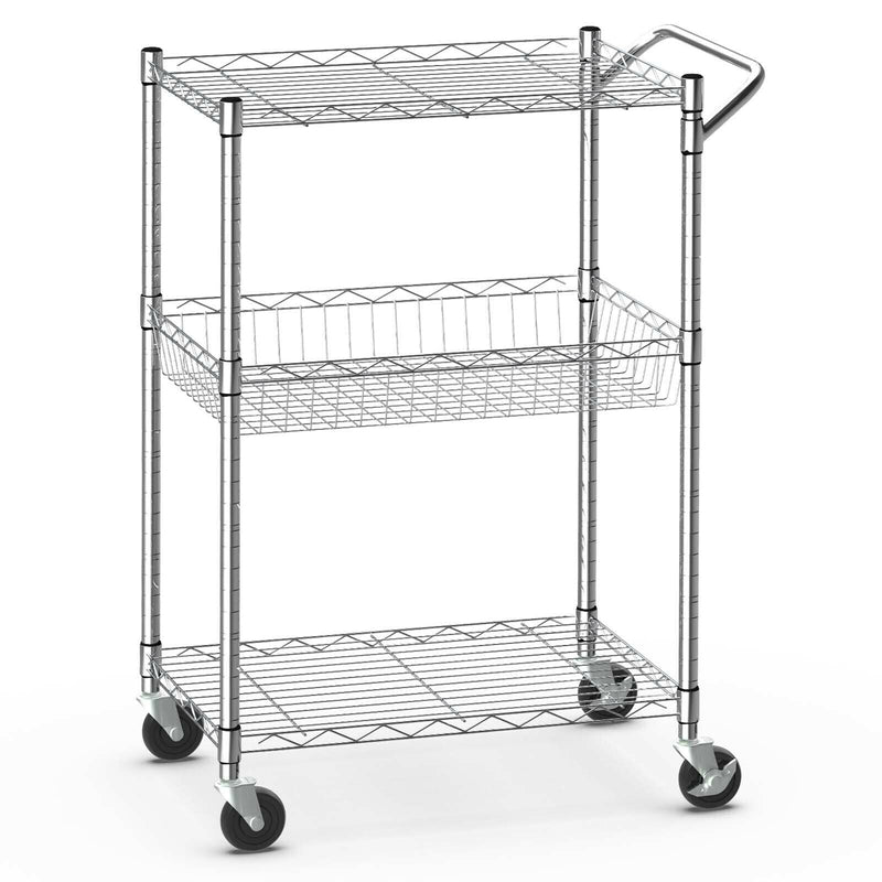 3-Tier Rolling Utility Cart with Handle Bar and Adjustable Shelves - Relaxacare