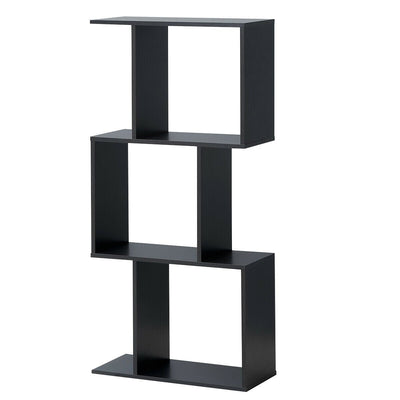 3-Tier S-Shaped Bookcase Free Standing Storage Rack Wooden - Relaxacare