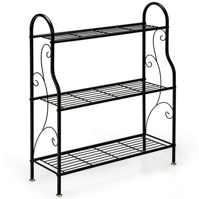 3-Tier Scrollwork Designed Metal Plant Stand-Black - Relaxacare