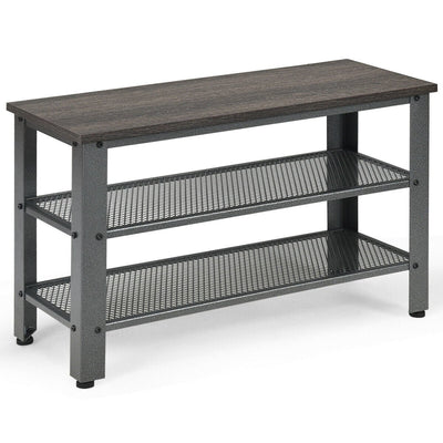 3-Tier Shoe Rack Industrial Shoe Bench with Storage Shelves-Black - Relaxacare