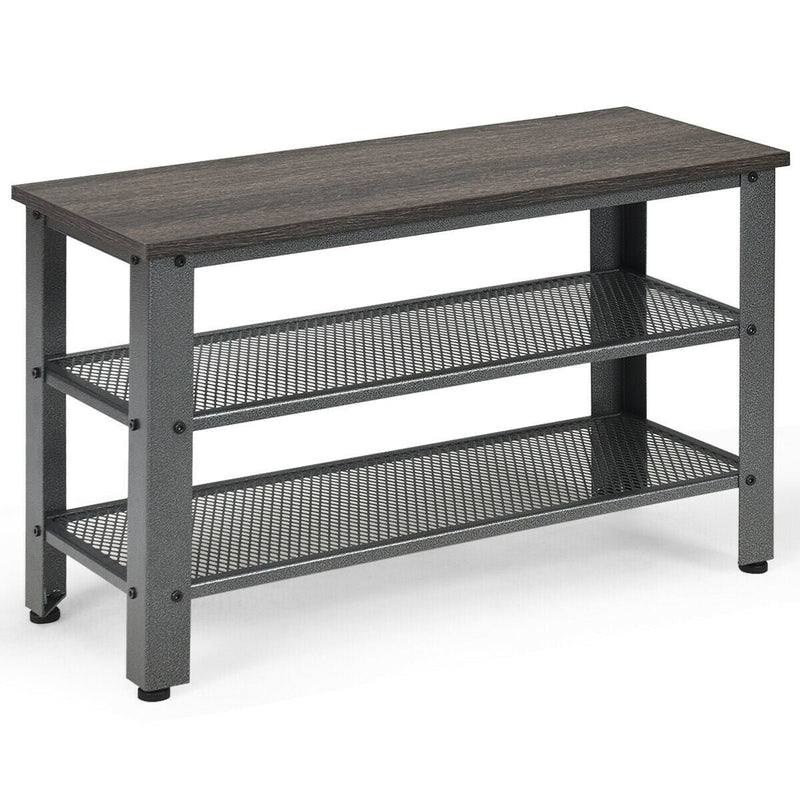 3-Tier Shoe Rack Industrial Shoe Bench with Storage Shelves-Black - Relaxacare