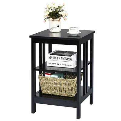 3-tier Side Table Nightstand with Stable Structure-Black - Relaxacare