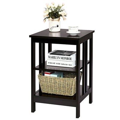 3-tier Side Table Nightstand with Stable Structure-Espresso - Relaxacare