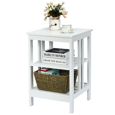 3-tier Side Table Nightstand with Stable Structure-White - Relaxacare