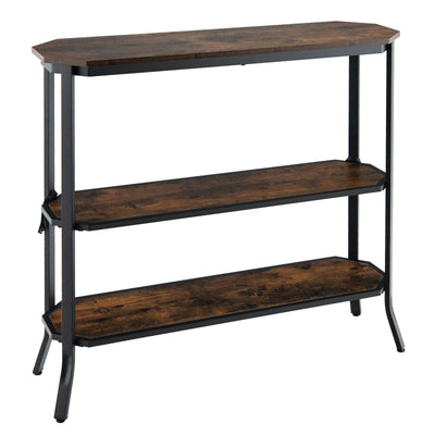 3-Tier Steel Frame Entryway Sofa Console Table for Hallway and Living Room-Rustic Brown - Relaxacare