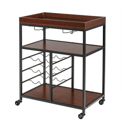 3 Tier Storage Bar Serving Cart with Wine Rack - Relaxacare