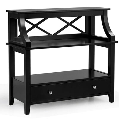 3-Tier Storage Rack End table Side Table with Slide Drawer -Black - Relaxacare