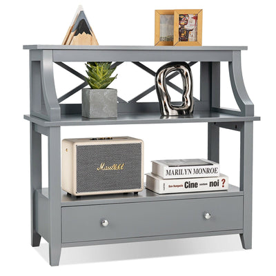 3-Tier Storage Rack End table Side Table with Slide Drawer -Gray - Relaxacare