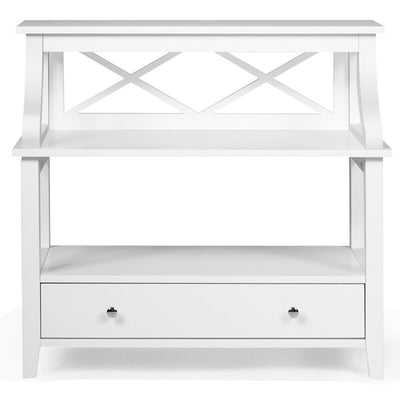 3-Tier Storage Rack End table Side Table with Slide Drawer -White - Relaxacare