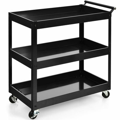 3-Tier Utility Cart Metal Mental Storage Service Trolley-Black - Relaxacare