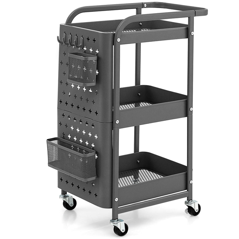 3-Tier Utility Storage Cart with DIY Pegboard Baskets - Relaxacare