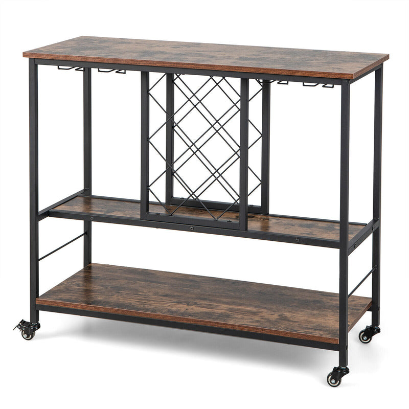 3-Tier Wine Bar Cabinet with 8 Bottles Rack and 12 Glasses Hanger - Relaxacare