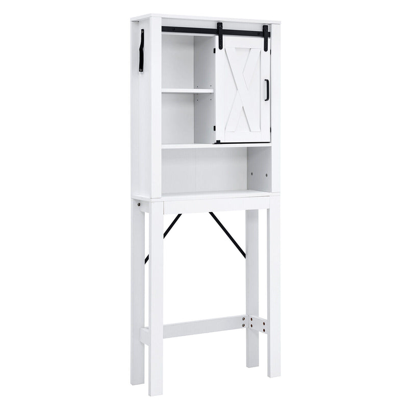3-Tier Wodden Bathroom Cabinet with Sliding Barn Door and 3-position Adjustable Shelves - Relaxacare