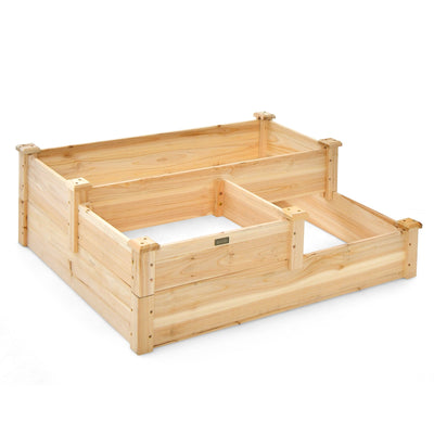 3-Tier Wooden Raised Garden Bed with Open-Ended Base-Natural - Relaxacare