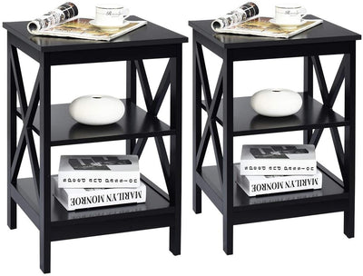 3-Tier X-Design Nightstands with Storage Shelves for Living Room Bedroom - Relaxacare