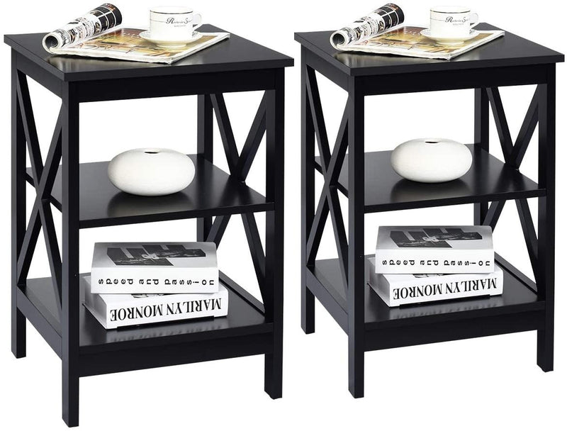3-Tier X-Design Nightstands with Storage Shelves for Living Room Bedroom - Relaxacare