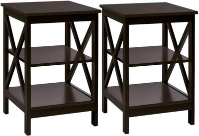 3-Tier X-Design Nightstands with Storage Shelves for Living Room Bedroom-Dark Brown - Relaxacare