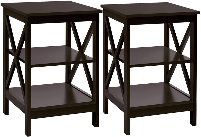 3-Tier X-Design Nightstands with Storage Shelves for Living Room Bedroom-Dark Brown - Relaxacare