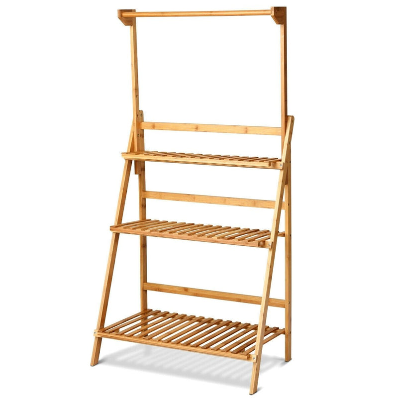 3 Tiers Bamboo Hanging Folding Plant Shelf Stand - Relaxacare