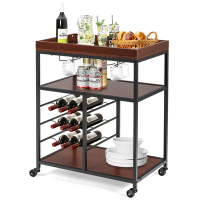 3 Tiers Storage Bar Serving Cart with Wine Rack - Relaxacare