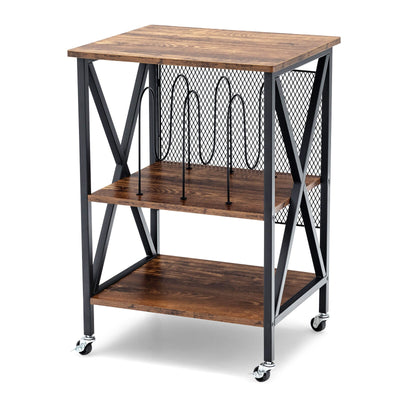 3 Tiers Vintage Style Rolling End Table with 3 Dividers for Albums - Relaxacare