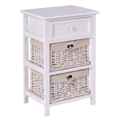 3 Tiers Wooden Storage Nightstand with 2 Baskets and 1 Drawer - Relaxacare