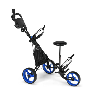 3 Wheel Folding Golf Push Cart with Seat Scoreboard and Adjustable Handle - Relaxacare