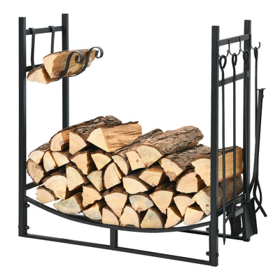 30 Inch Firewood Rack with 4 Tool Set Kindling Holders for Indoor and Outdoor - Relaxacare