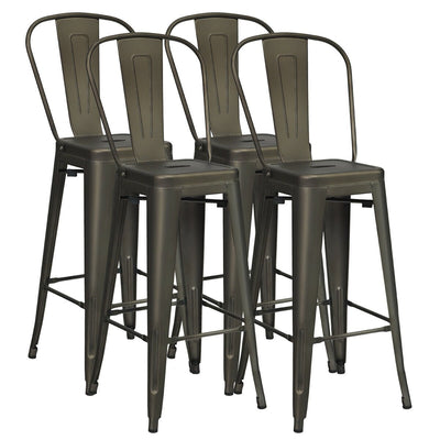 30 Inch Height Set of 4 High Back Metal Industrial Bar Stools-Gun - Relaxacare