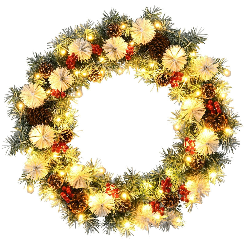 30-Inch Pre-lit Flocked Artificial Christmas Wreath with Mixed Decorations - Relaxacare