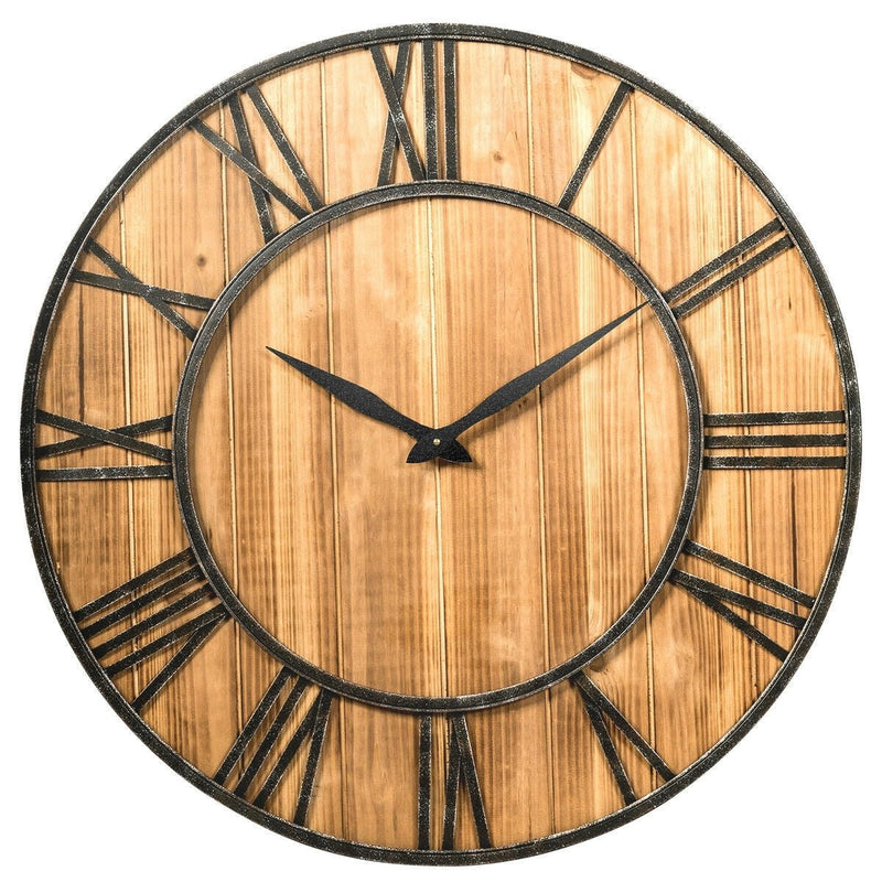 30 Inch Round Wall Clock Decorative Wooden Silent Clock with Battery - Relaxacare