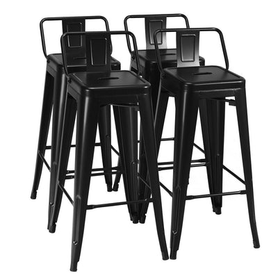 30 Inch Set of 4 Metal Counter Height Barstools with Low Back and Rubber Feet-Black - Relaxacare