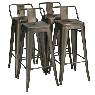 30 Inch Set of 4 Metal Counter Height Barstools with Low Back and Rubber Feet-Gun - Relaxacare